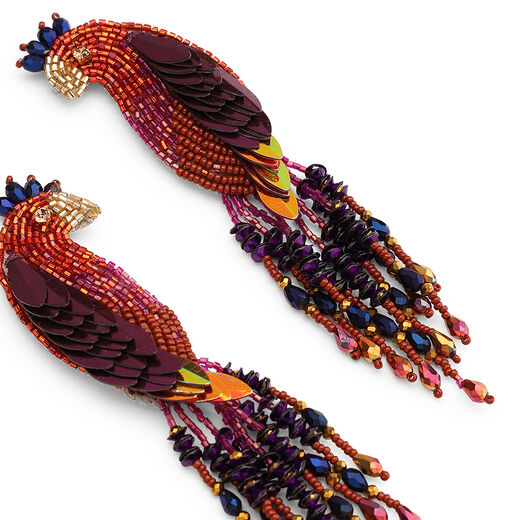 Peacock beadwork earrings by Olivia Dar