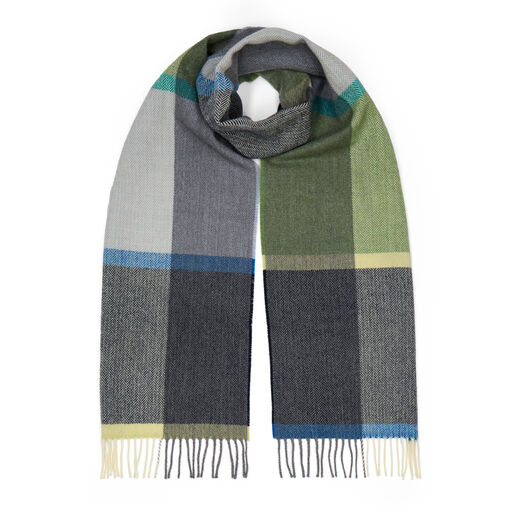 Large lambswool scarf with grey and green tones 