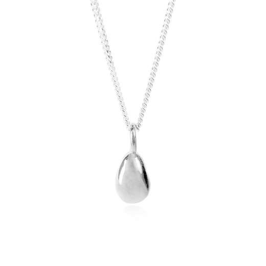 Silver chain necklace with a silver nugget pendant.