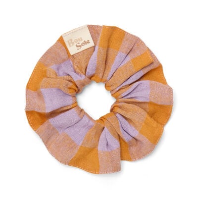 Lilac & orange linen scrunchie