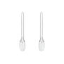 A pair of silver hook earrings, each featuring a clear crystal drop.