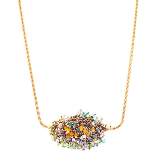 Beaded knit pendant necklace by Milena Zu