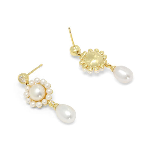 Pearl charm drop earrings by Margaux Studios