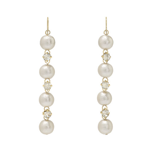 Cotton pearl and crystal drop earrings by Anq