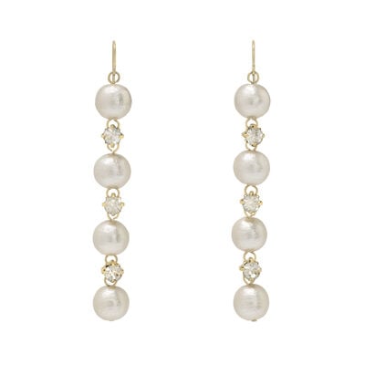 Cotton pearl and crystal drop earrings by Anq