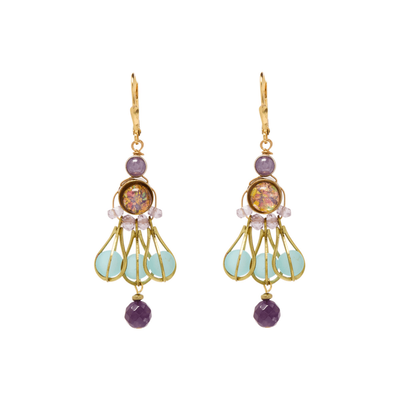 Pink and turquoise chandelier hook earrings by Joli