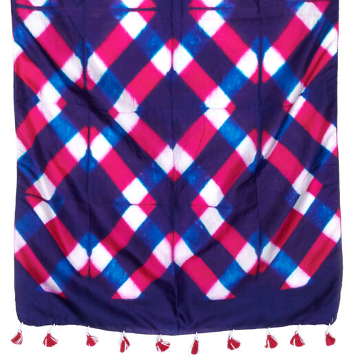 Pink and blue clamp Mulbari silk scarf