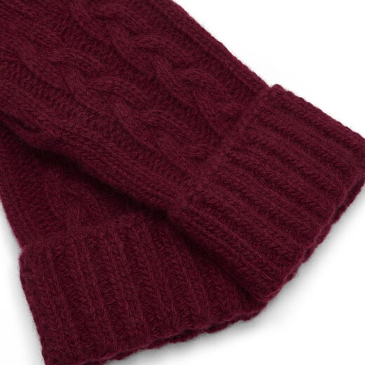 Men's burgundy cable knit cashmere merino gloves