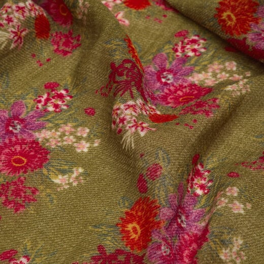 Green and purple floral wool scarf