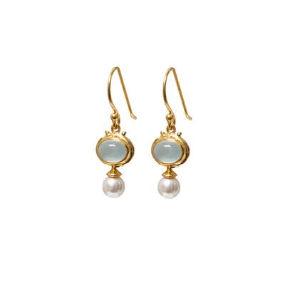Pearl and chalcedony earrings by Mirabelle
