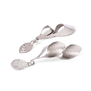 A pair of silver earrings featuring abstract organic shapes. One earring is turned to show its back.