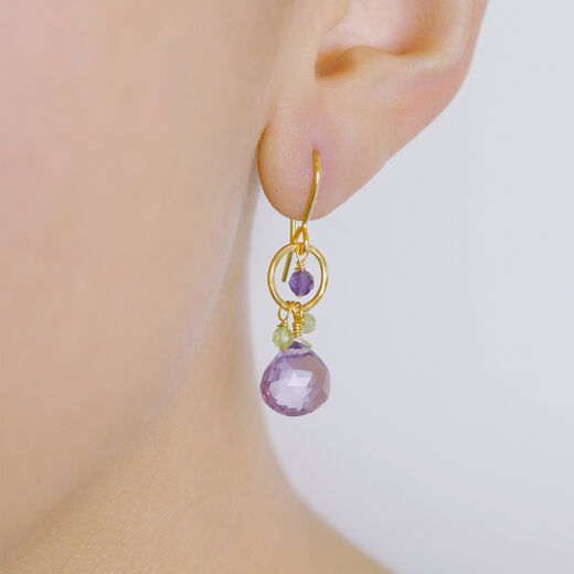 Hammered circle amethyst drop earrings by Mounir