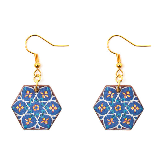 Blue tile hook earrings