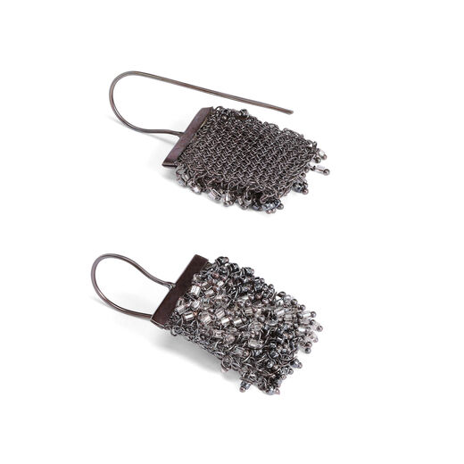 Silver wire mesh beaded earrings by Milena Zu