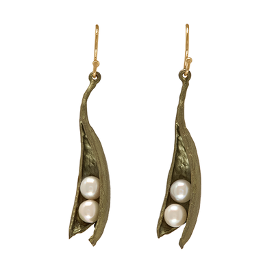 Two pearl pea pod hook earrings by Michael Michaud