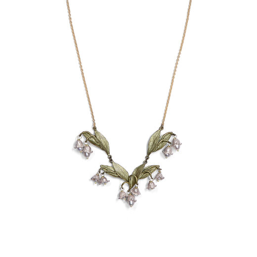 Lily of the Valley necklace made in bronze and freshwater pearls