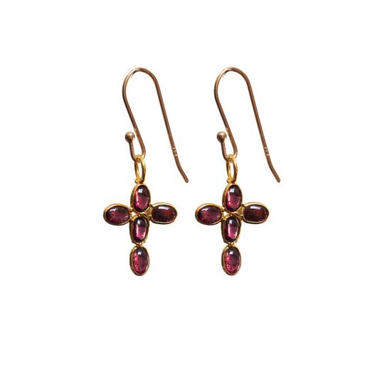 Garnet cross hook earrings by Mirabelle
