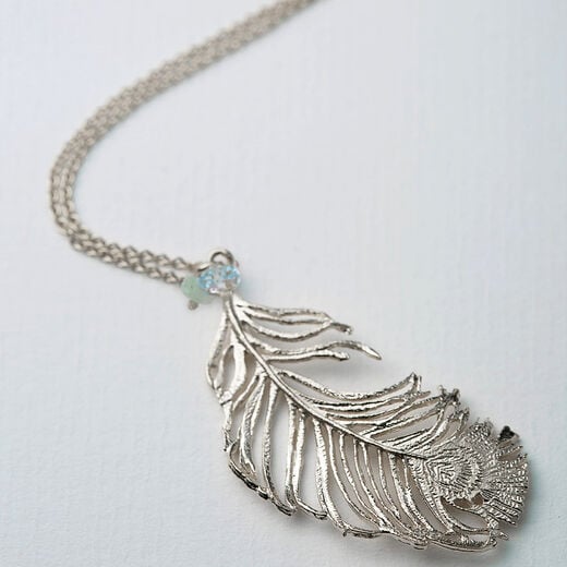 Peacock feather necklace by Alex Monroe