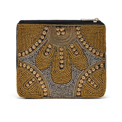 Small purse with intricate golden and silver beadwork