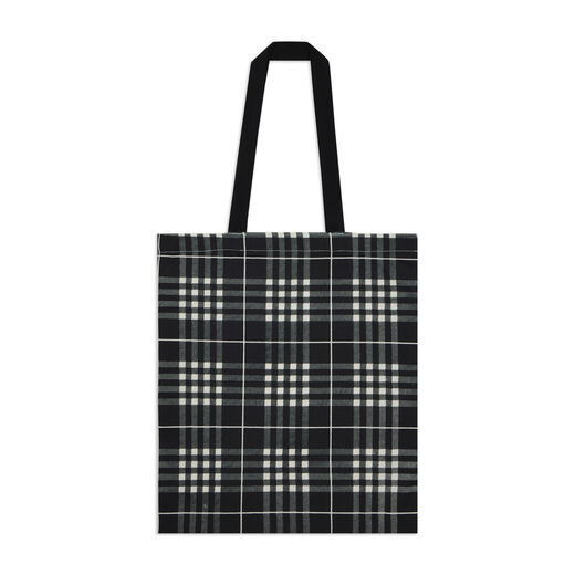 White plaid tote bag