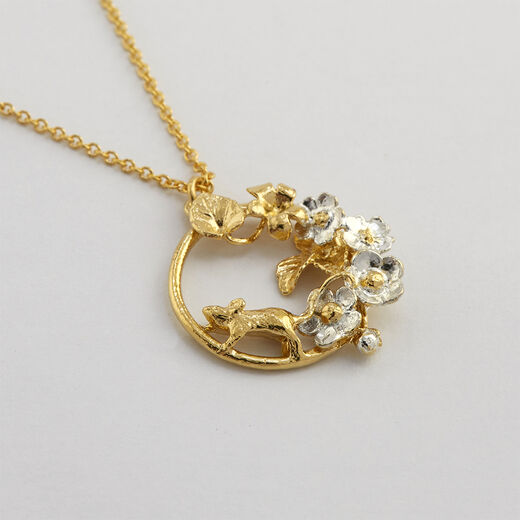 Mouse in floral loop necklace by Alex Monroe