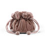 Pink velvet drawstring pouch for storing jewellery.