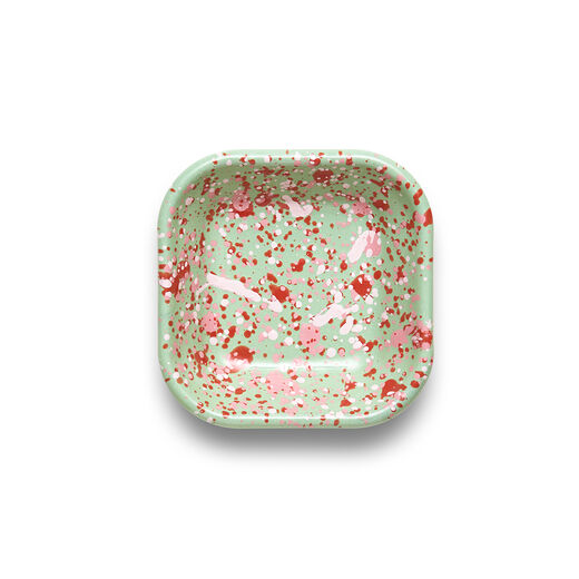 Green splatter enamel square plate by Bornn