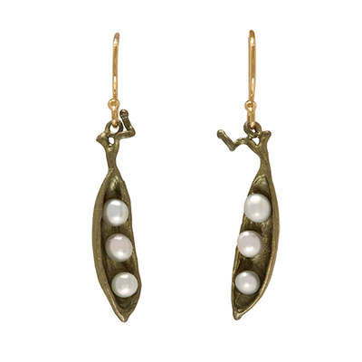 Three pearl pea pod hook earrings by Michael Michaud