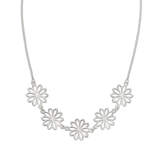 Silver plated necklace featuring delicate flowers