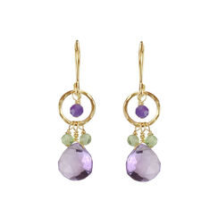 Hammered circle amethyst drop earrings by Mounir