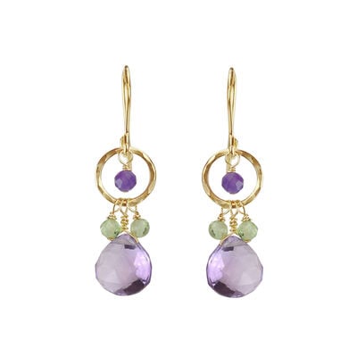 Hammered circle amethyst drop earrings by Mounir