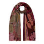 Lightweight wool scarf with pattern of delicate flowers in warm tones