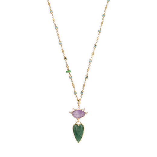 Green agate heart necklace by Katerina Psoma