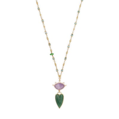 Green agate heart necklace by Katerina Psoma