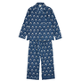 Indigo lounge set with handprinted floral pattern