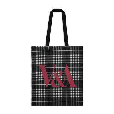 White plaid tote bag