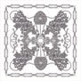 A square print featuring an black and white illustration. Various jewellery pieces are drawn together to create a pattern.