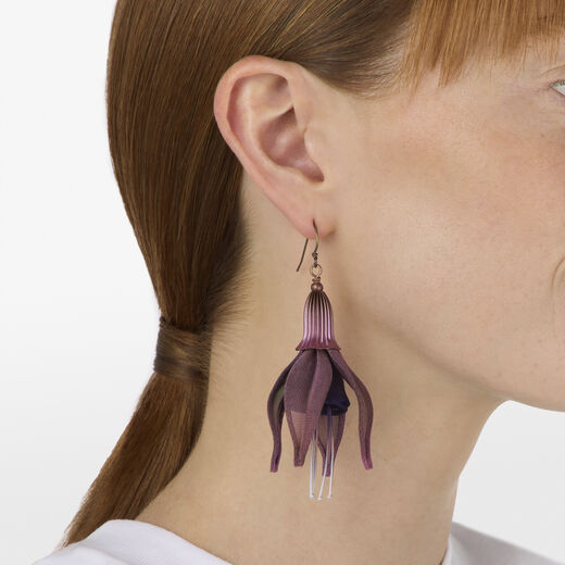 Fuchsia mesh earrings by Sarah Cavender