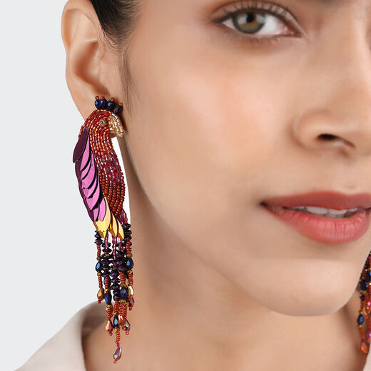Peacock beadwork earrings by Olivia Dar