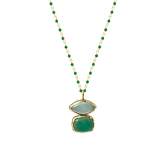 Green onyx and aqua chalcedony rosary necklace by Mirabelle