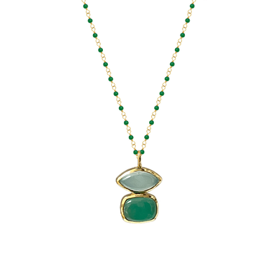 Green onyx and aqua chalcedony rosary necklace by Mirabelle