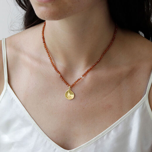 Orange garnet teardrop pendant necklace by Mounir