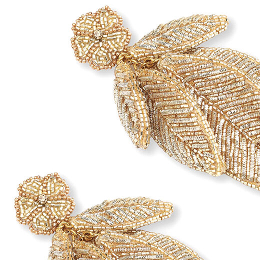 Gold leaves beadwork earrings by Olivia Dar