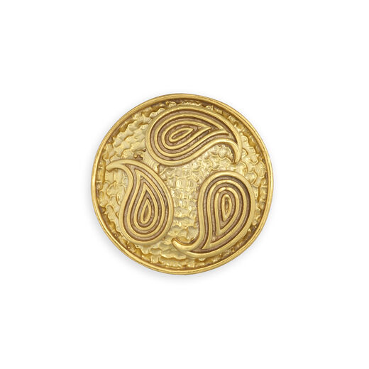 Gold plated brass button embossed with paysley motif