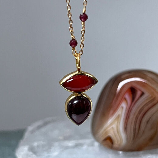Red onyx and garnet pendant necklace by Mirabelle