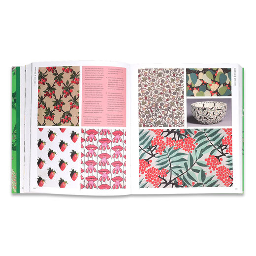 An open book illustrated with colourful patterns.