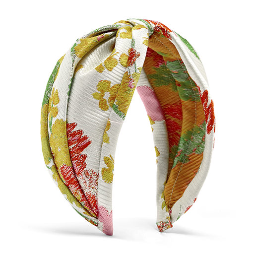 Recycled fabric headband featuring red petals pattern