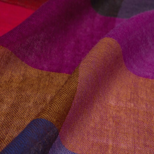 Orange and purple checked wool scarf