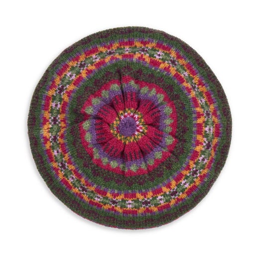 Green and purple wool beret