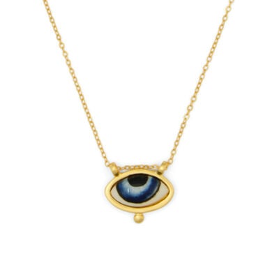 Porcelain evil eye pendant necklace by Ottoman Hands